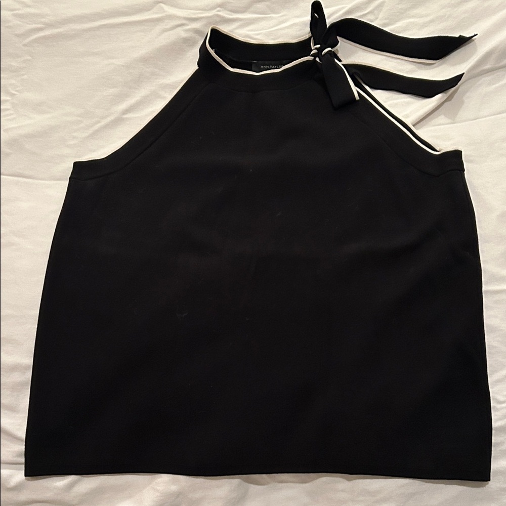 Ann Taylor Black Halter Top with White Accents, size L